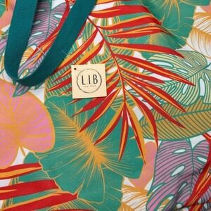 LIB New York Tropical Floral Print Tote‎ Bag Green Handle Canvas Shopper